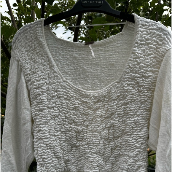 FREE PEOPLE Free Spirit Smocked Bust Blouse with Draped Sleeves, White - Sz L - Picture 6 of 17